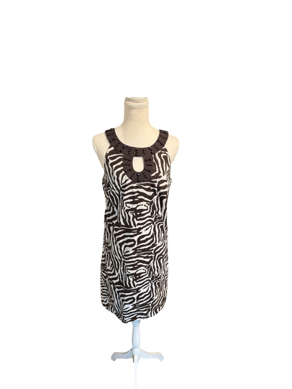 LOFT Zebra Print Studded Neck Shift Dress Size 6